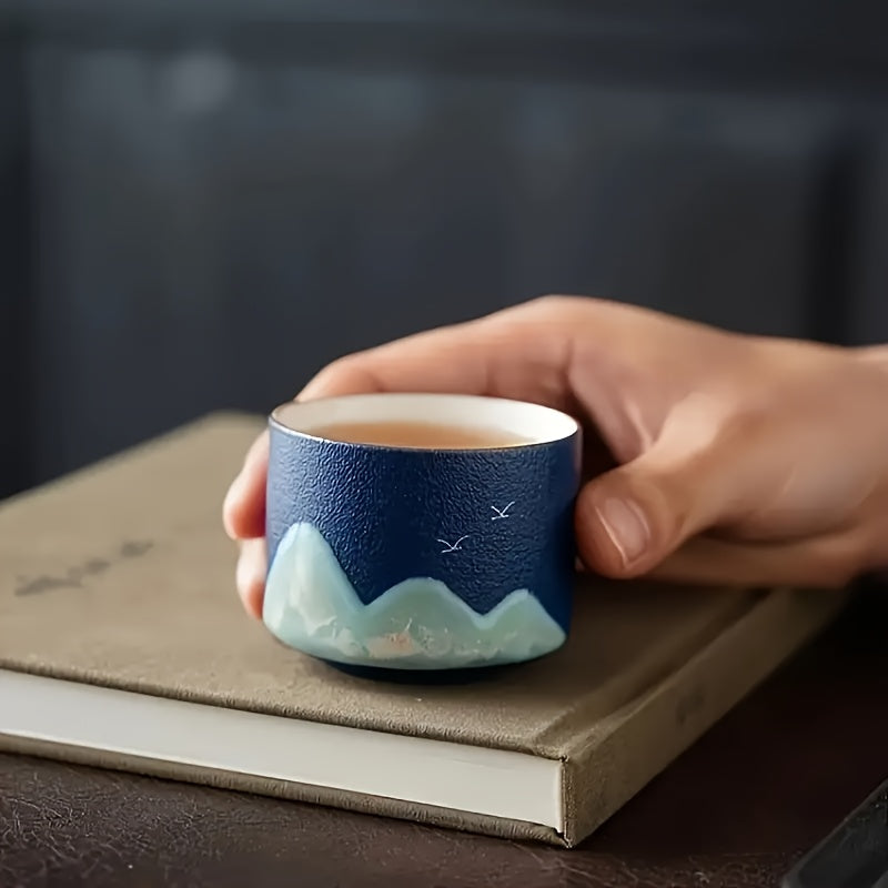 Chinese Landscape Painting Tea Cup Set of 4 – Kung Fu Tea Cups with Gift Box, Artistic Ceramic Teacups for Ceremony, Father’s Day & Holiday Gifting