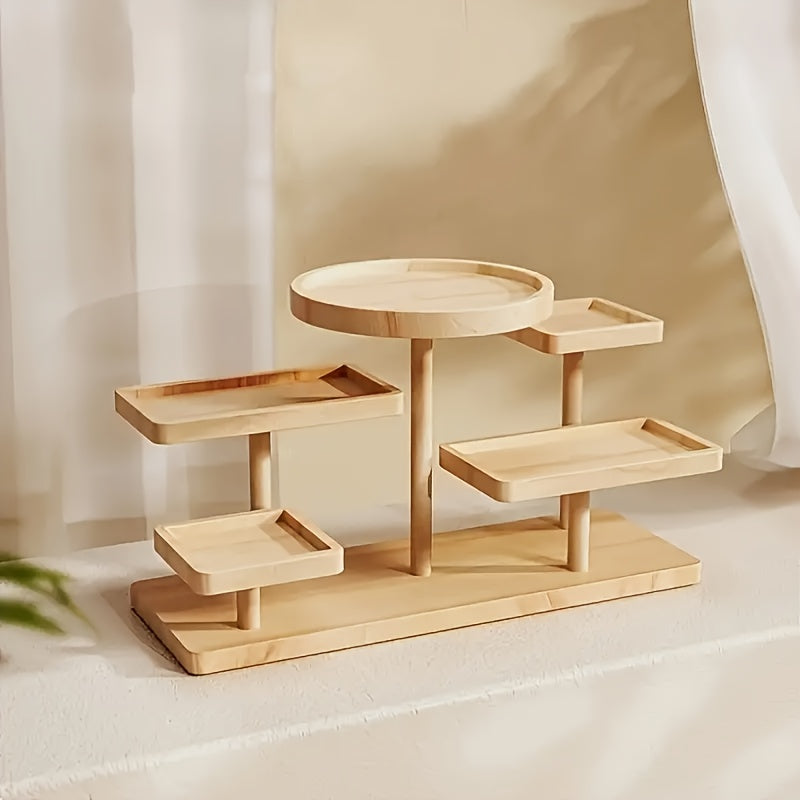 Multi-Tier Wooden Desk Organizer 5 or 6 Tray – Space-Saving Standing Shelf Rack for Cosmetics, Jewelry, Decor & Office Supplies