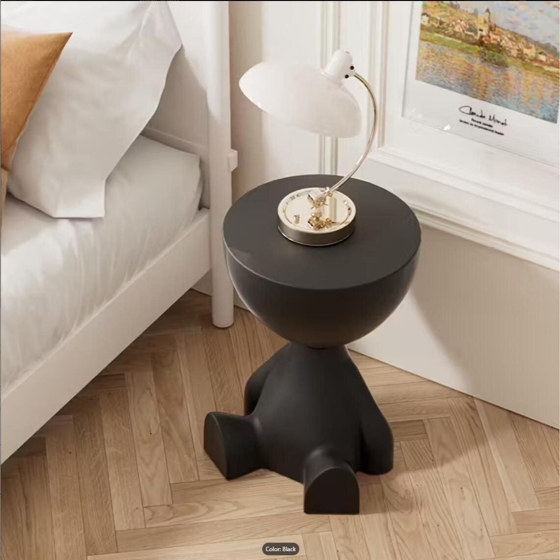 Bear Shaped Side Table Plastic Nightstand Cute Lamp Stand Coffee Cup Holder Compact Bedroom Living Room Decor Black Grey Coffee Green Pink