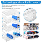 Stackable Water Bottle Organizer 4 Tier Clear – Large Compartment Bottle Holder Rack for Cabinet, Kitchen Organization & Storage, Holds Up to 16 Bottles