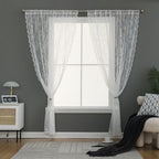 Vintage Floral Lace Sheer Curtains 2 Panels - Yarn-Dyed Dotted Netting Rustic Pastoral Semi-Sheer, 59" Wide Light Filtering Machine Washable for Living Room Kitchen Door Outdoor Wedding, White Green Black