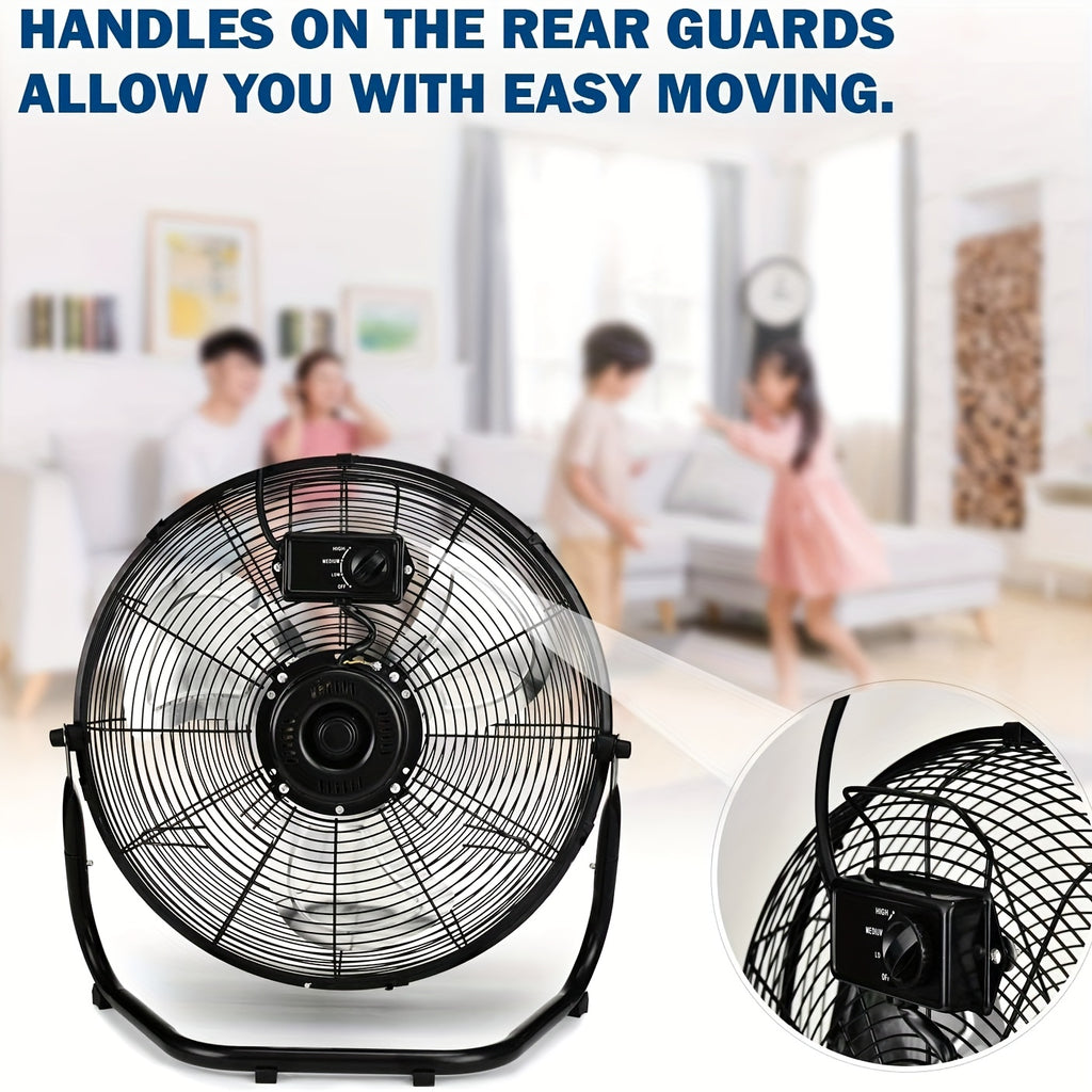 18" Industrial High Velocity Floor Fan – 3 Speed Heavy Duty Metal Fan for Warehouse, Workshop, Factory & Basement | 110V-240V | Black