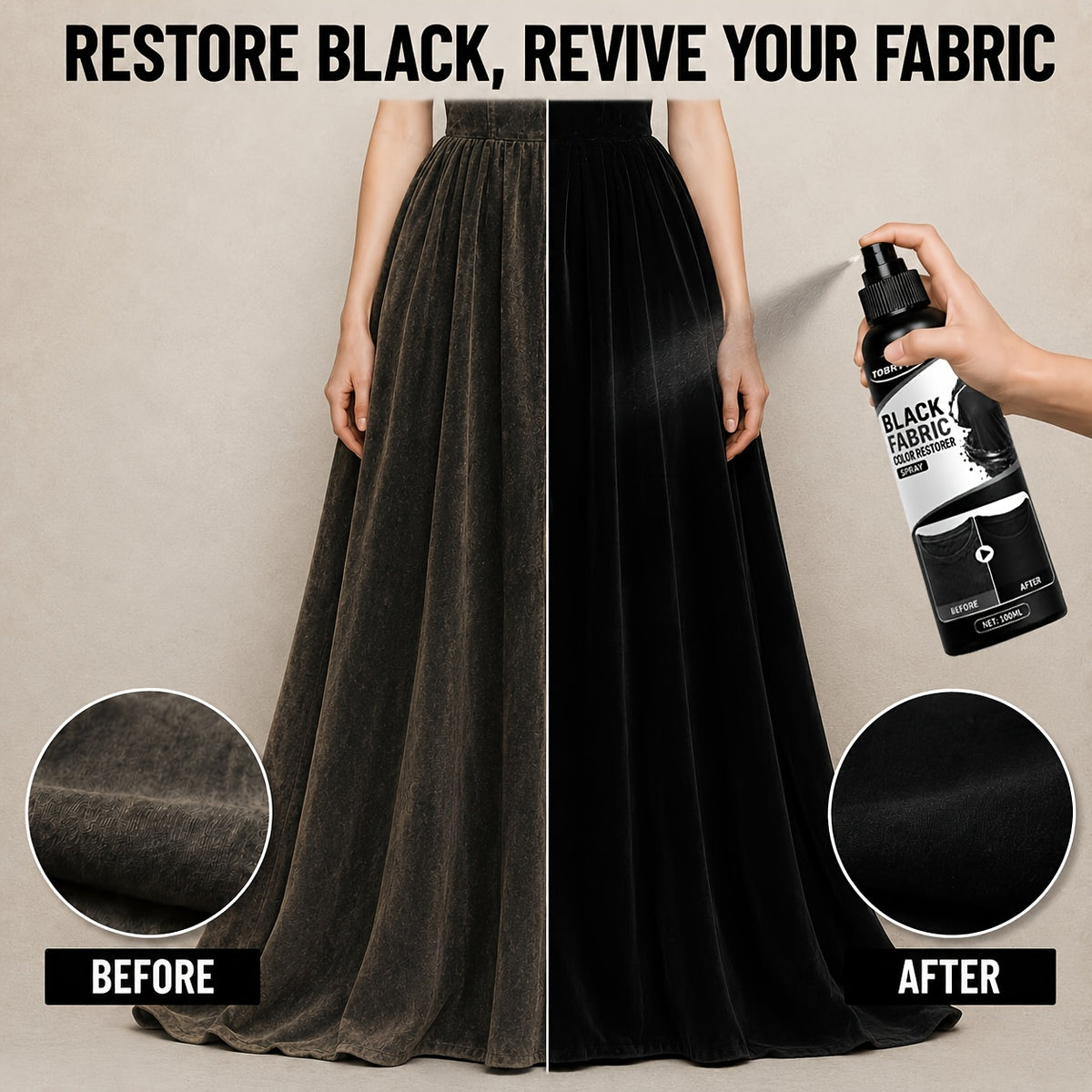 Black Fabric Color Correction Spray 3.38oz – Permanent Fade Repair Dye for Clothes, Jeans, Leather & Apparel