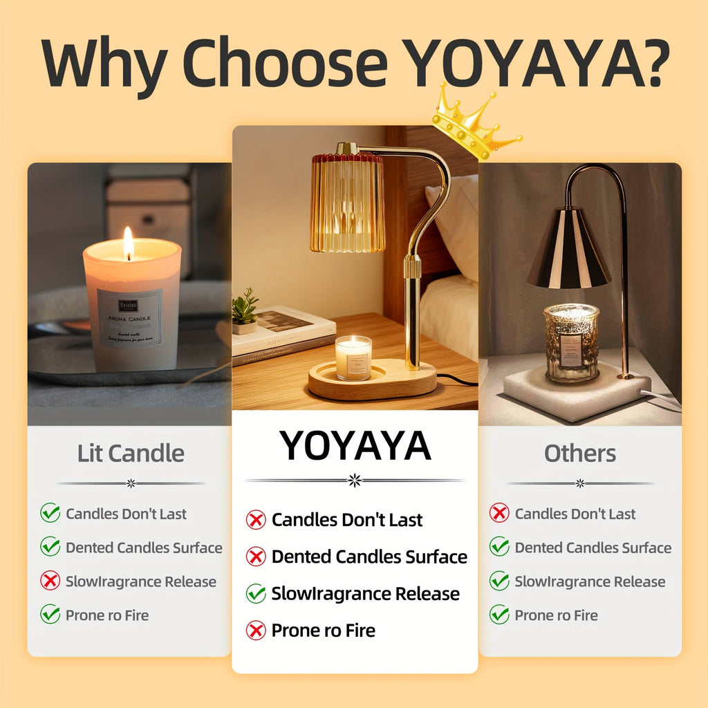 Crystal Lampshade Candle Warmer Lamp with Timer, Height & Light Adjustable Wax Melt Warmer for Jar Candles, Flameless Candle Heater for Bedroom & Living Room, Birthday & Mother's Day Gift for Women (No Bulb Included)