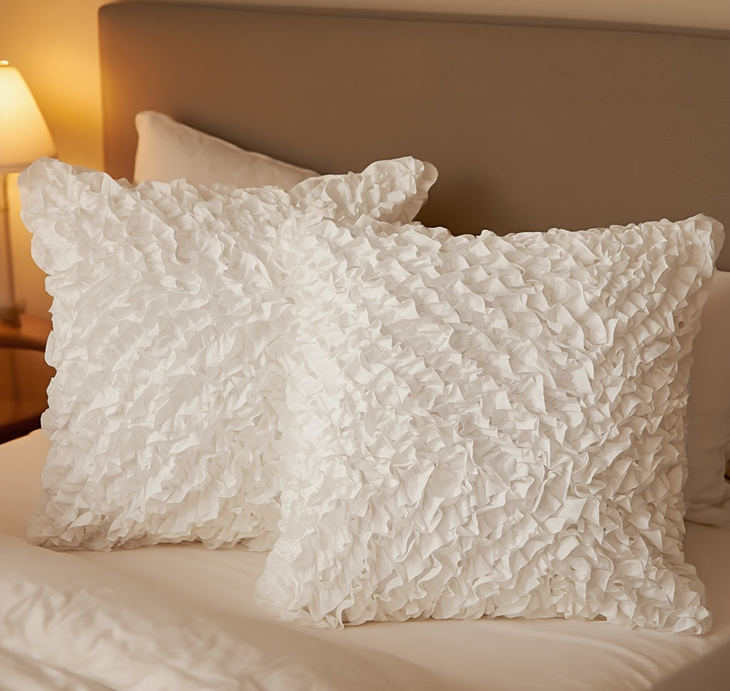 3D Ruffle Farmhouse Throw Pillow Covers Set of 2 – Handcrafted Cushion Pillowcase with Zipper, Soft Polyester, Multiple Colors & Sizes for Sofa Bed Couch Home Decor