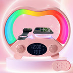RGB Night Light 6 in 1 Wireless Speaker Alarm Clock Wireless Charging Phone Watch Temperature Display Bedroom Teen Gift Halloween Christmas Decor Black White