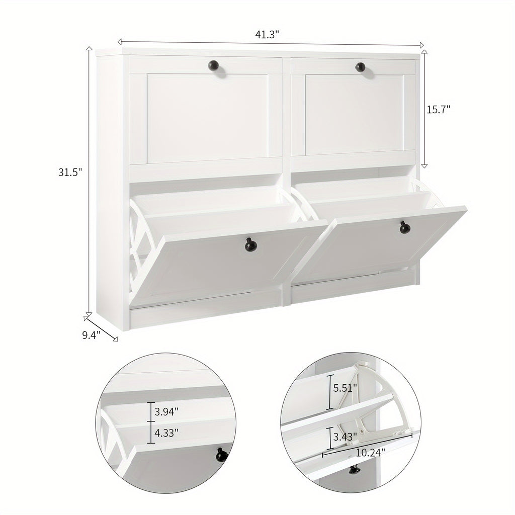 Flip Drawer Shoe Organizer Rack with 2 or 3 Drawers – Space-Saving Shoe Storage Cabinet for Entryway Hallway Bedroom, 3 Colors White Black Rustic Brown