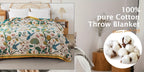 Boho Cotton Throw Blanket Twin Queen King – 100% Cotton Soft Luxury Reversible Quilt, Floral Lemon Print Farmhouse Bohemian Bed Blanket for All Seasons