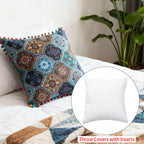 2-Pack Turkish Moroccan Throw Pillows with Inserts Reversible Floral Boho Decorative Pillow 18x18 Inch Polyester Square Cushion Zip Cover for Sofa Couch Bedroom Living Room 7 Colors