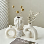 3-Piece Ceramic Vase Set for Home Decor – Bohemian Farmhouse Style Beige Decorative Vases for Pampas Grass, Living Room, Bedroom, Kitchen, Entryway & Mantel