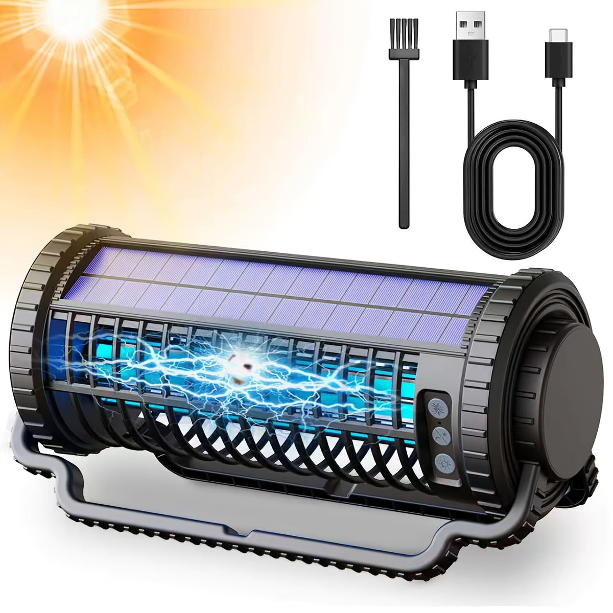4000mAh Solar Bug Zapper USB Dual Charging Auto Light Sensor 360° Rotatable UV Mosquito Killer Fly Trap Chemical-Free Indoor Outdoor Camping Garden Patio Courtyard
