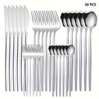 30 or 60 Piece Stainless Steel Cutlery Set Mirror Polished Flatware Knife Fork Spoon Set for Family Restaurant Hotel Party Wedding