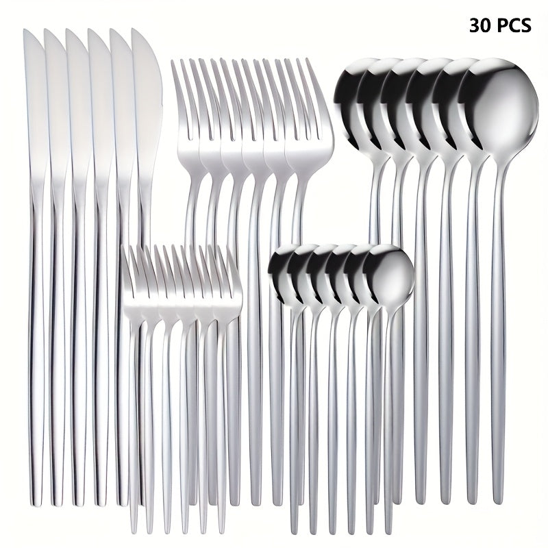 30 or 60 Piece Stainless Steel Cutlery Set Mirror Polished Flatware Knife Fork Spoon Set for Family Restaurant Hotel Party Wedding