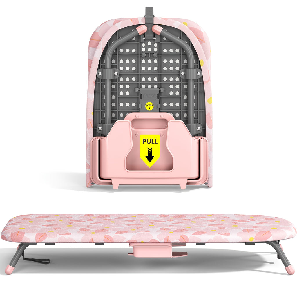 Tabletop Ironing Board with Iron Holder & Non-Slip Feet, Compact Portable Ironing Board with Heat-Resistant Cover for Small Spaces, Dorms and Travel, Space-Saving Design, Pink