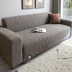 Jacquard Elastic Sofa Cover – Modern Artistic Slip-Resistant Couch Slipcover | All-Season Polar Fleece Furniture Protector for Living Room, Office & Bedroom | Includes Free Pillow Cover | 1-4 Seater
