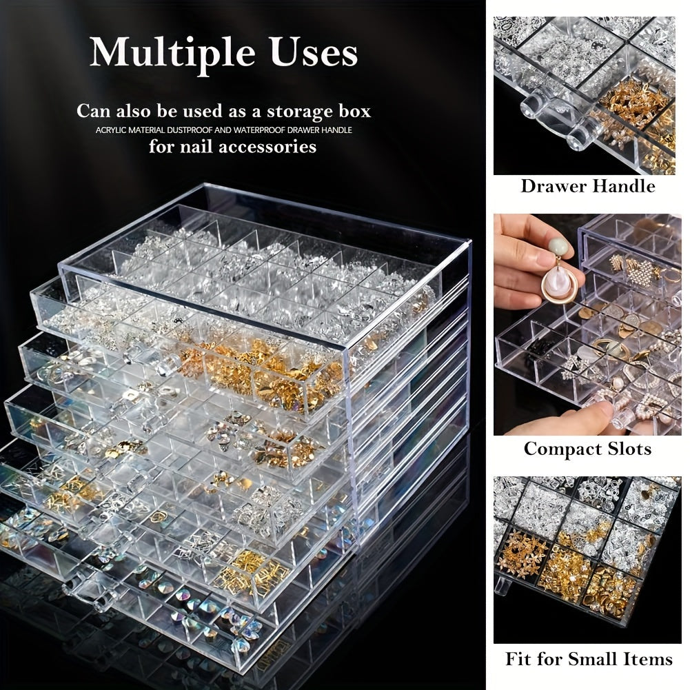 Transparent 5 Layer Drawer Storage Box Nail Jewelry Organizer – 120 Cell Stackable Nail Art Polish Holder for Earrings Rings Necklaces Small Accessories