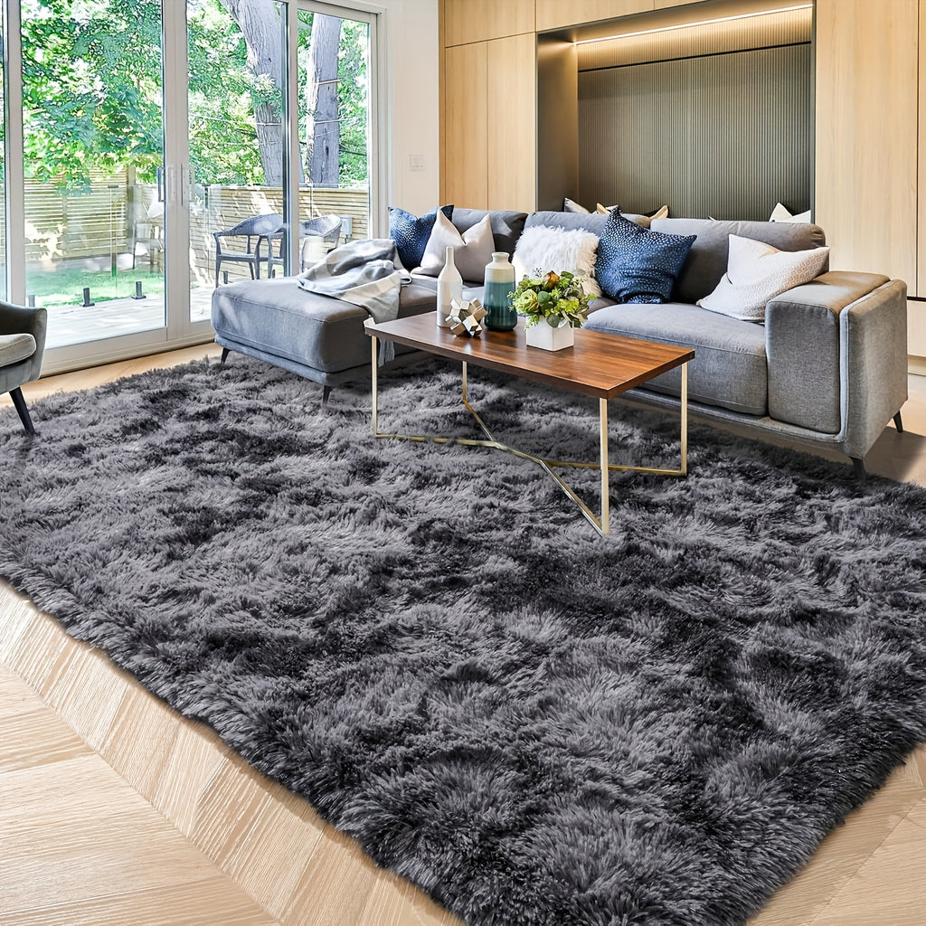 Fluffy Shag Area Rug for Living Room Bedroom - Super Soft Plush Faux Fur Carpet, Thick Shaggy Indoor Rug, Gray & Tie-Dye, 4 Sizes