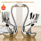 Swan-Shaped Stainless Steel Cutlery Rack with Fork & Spoon Set 7-Piece – Elegant Decorative Silverware Holder for Holiday Table Decor, Christmas, Halloween & Gifts