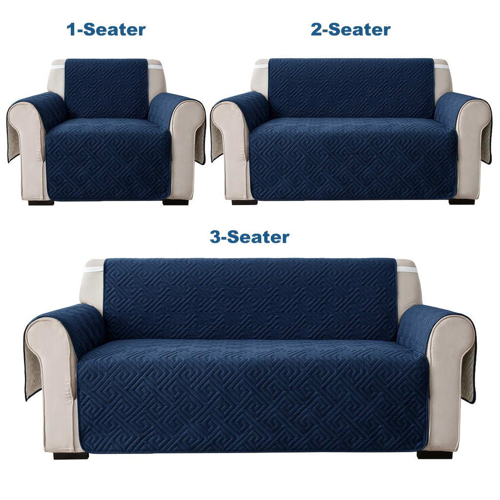 Quilted Sofa Cover One-Piece Cushion Slipcover with Anti-Slip Elastic Band – Pet-Friendly Scratch-Resistant Washable Removable Furniture Cover for Living Room Bedroom Hotel Home Decor