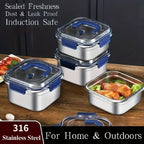 Stainless Steel Food Storage Containers Set of 4 – Extra Large 1800ml / 60oz, Airtight Leakproof Lids, Fridge & Freezer Safe, Meal Prep Lunch Box & Bento