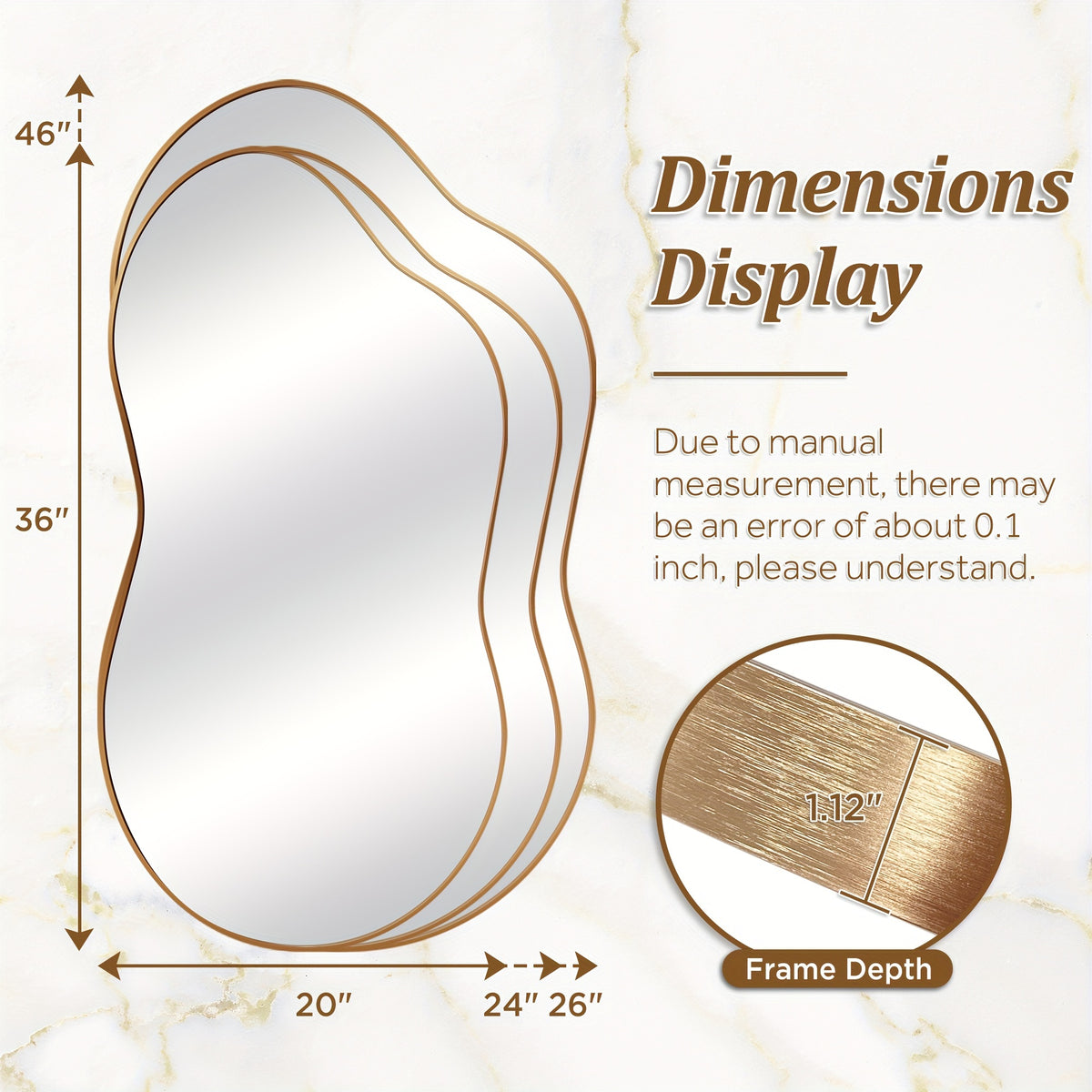 Irregular Wall Mirror Golden Asymmetrical Decorative Mirror Aviation Aluminum Alloy Frame for Bathroom Bedroom Living Room Entryway Cloakroom Modern Home Decor