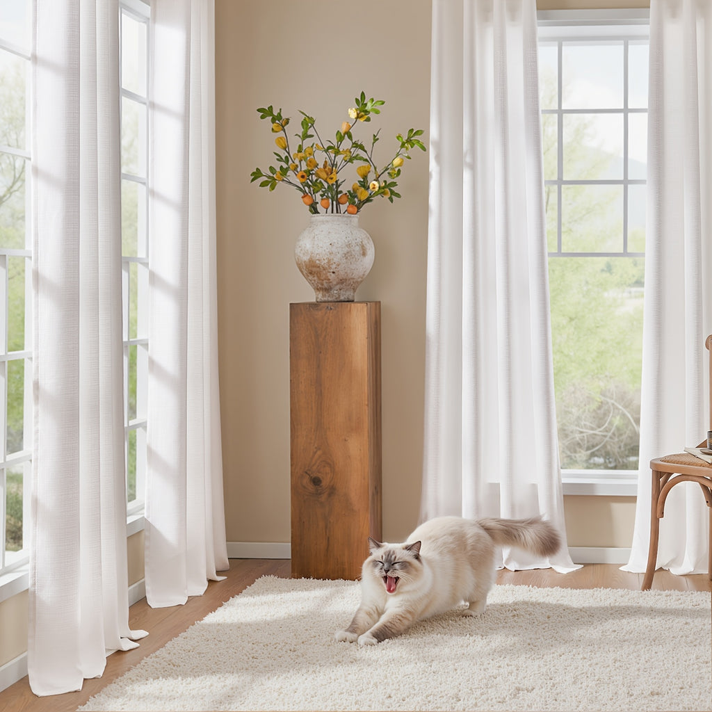100% Blackout Curtains - 4 Panel Set, Boho Rustic Textured Grommet Drapes for Living Room & Bedroom, Privacy & Room Darkening, 4 Colors