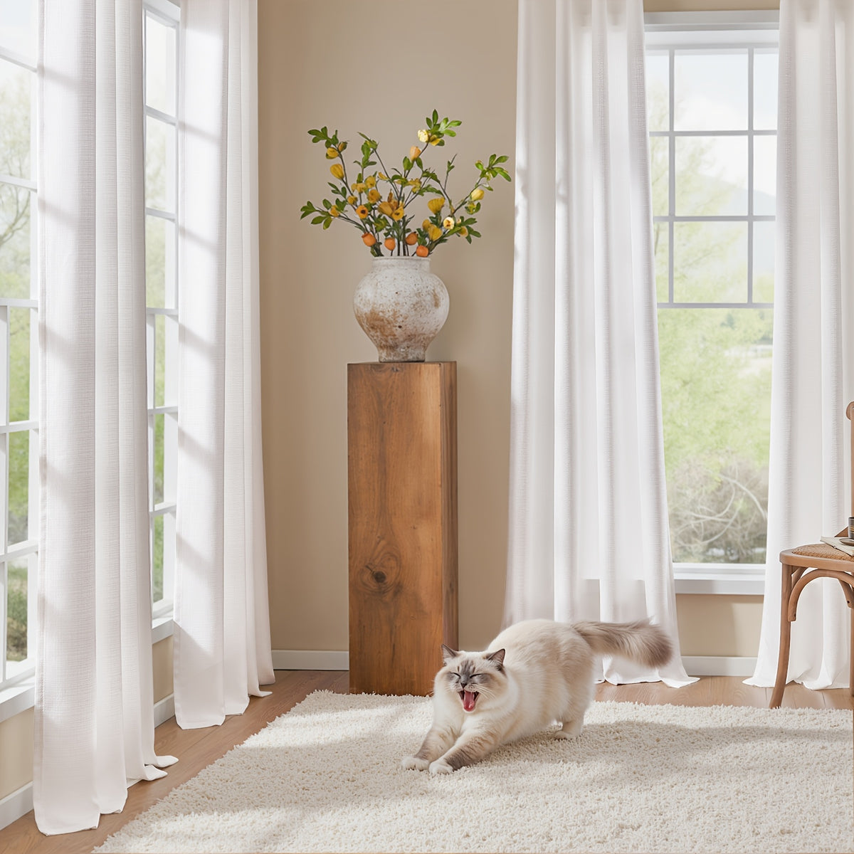 100% Blackout Curtains - 4 Panel Set, Boho Rustic Textured Grommet Drapes for Living Room & Bedroom, Privacy & Room Darkening, 4 Colors