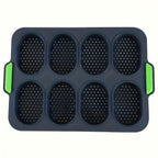 Silicone Bread Baking Pan 8-Cavity Non-Stick Perforated French-Style Mold – Food-Grade Mini Bread Tray with Handle for Homemade Rolls, Hot Dog Buns & Dinner Rolls, Dishwasher & Oven Safe