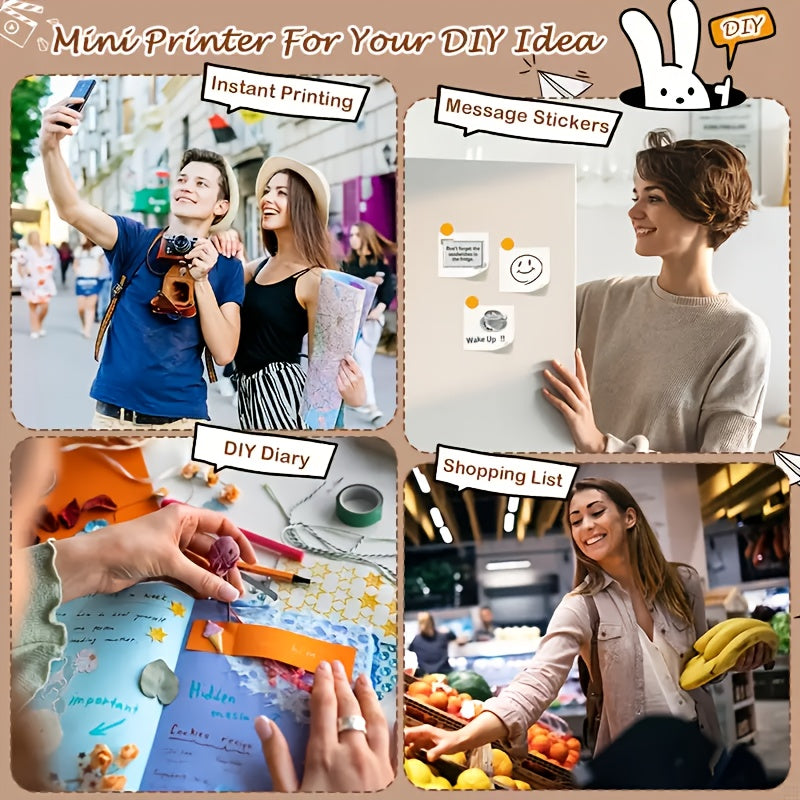 Mini Pocket Thermal Printer Inkless Wireless Sticker Photo Printer with 1 Roll Thermal Paper Portable Receipt Printer for Photos Diaries Notes Memos