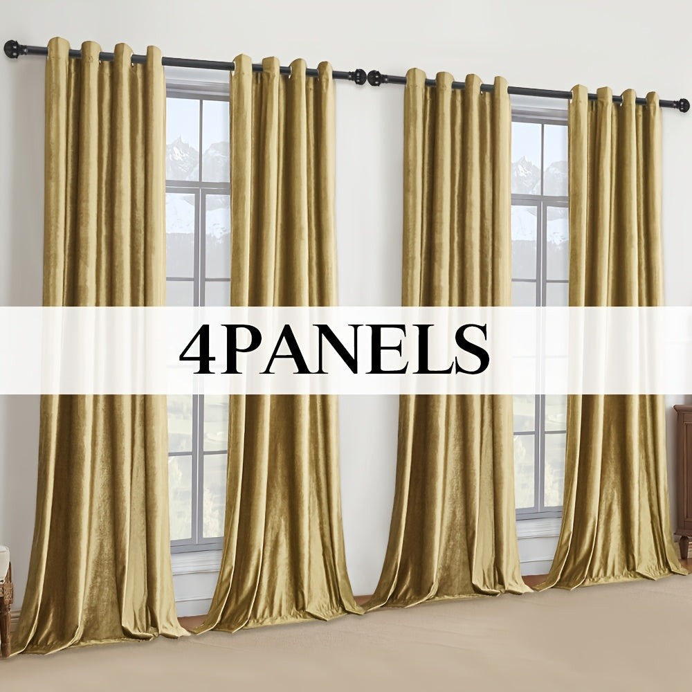 Velvet Grommet Curtains 4 Panels – Room Darkening Thermal Flannel Drapes for Living Room & Bedroom, Luxury Soft Window Panels, 52"W Multiple Lengths, Golden Hot Pink Champagne Taupe