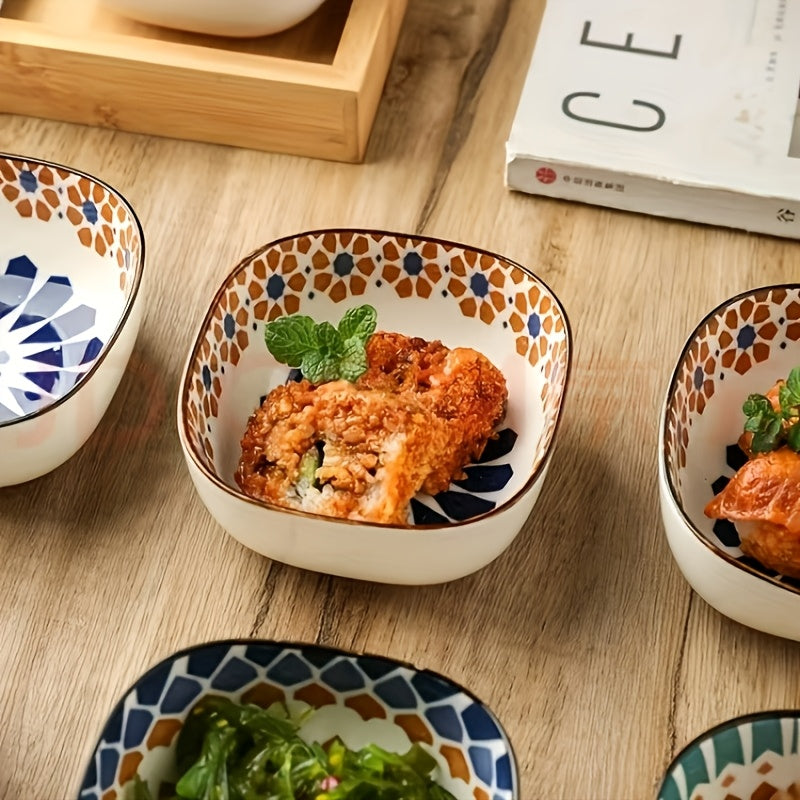 6-Piece Bohemian Ceramic Bowl Set – Hand-Painted Retro Underglaze, Dishwasher & Microwave Safe, for Home Kitchen, Restaurant & Holiday Use