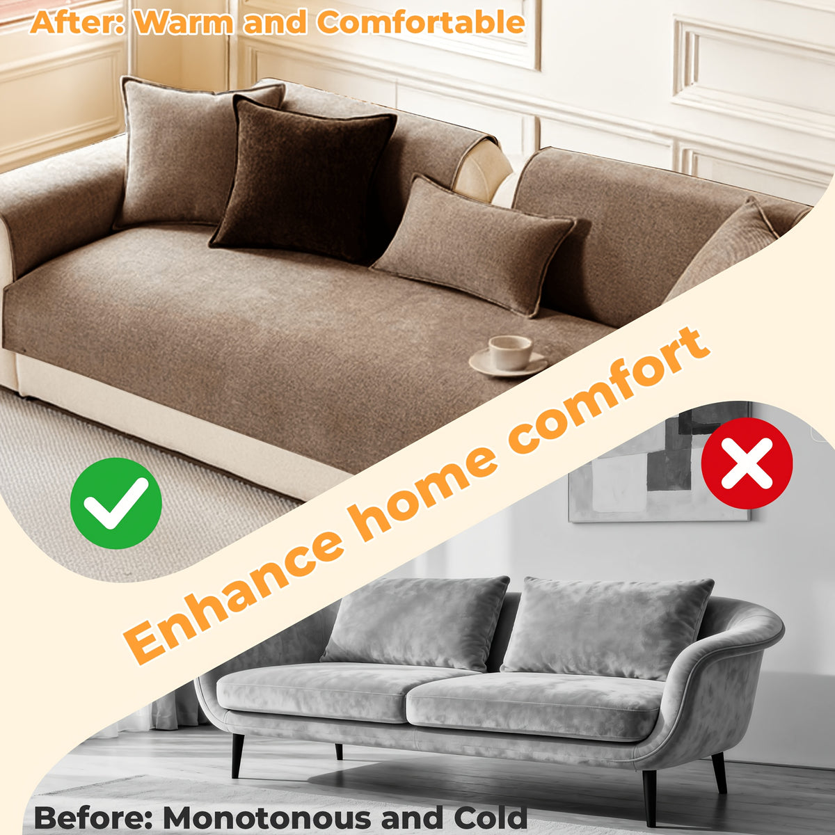 Chenille Sofa Cover for 3 4 Seater Washable Non-Slip Couch Cover Pet Friendly Furniture Protector Gray Brown Living Room