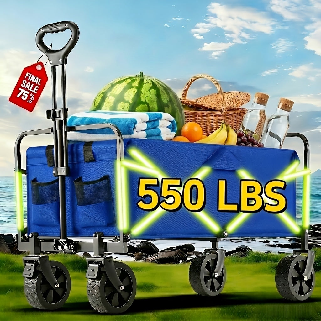 Heavy Duty Folding Utility Cart Wagon with All-Terrain Wheels, 680LBS Capacity Outdoor Camping Garden Shopping Yard Beach Sports Equipment Collapsible Wagon