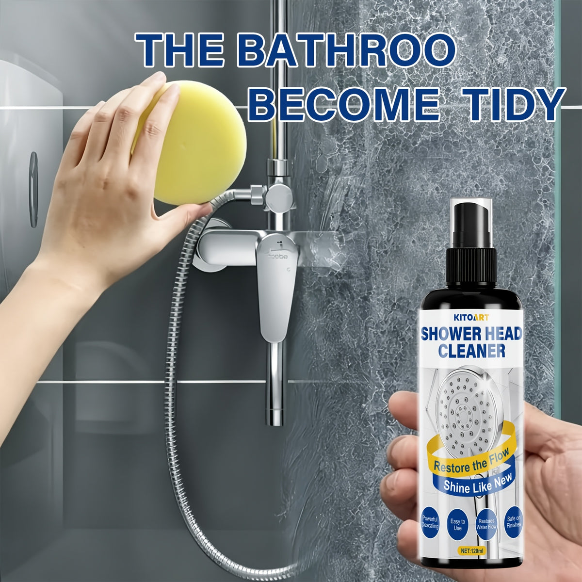 Shower Head & Bathroom Cleaner Spray Gel - No-Scrub No-Wipe Formula, Removes Mineral Deposits & Limescale from Showerheads, Bathtubs, Sinks & Toilets, Works on Glass & Metal, 120ml / 240ml
