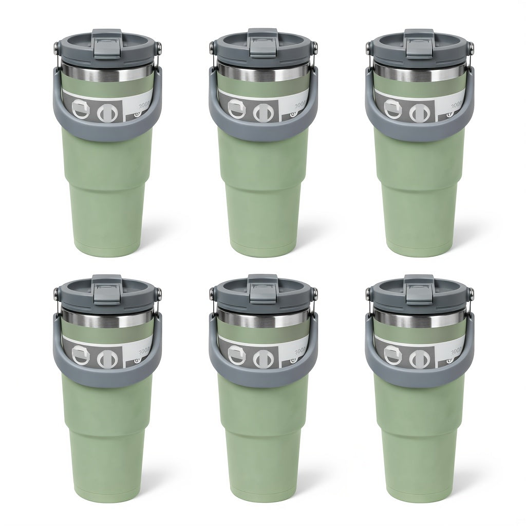 30oz Stainless Steel Insulated Tumbler 6-Pack with Handle, Lid & Straw – Double Wall Vacuum Travel Cups, Colorful Gift Set for Coffee, Cold Drinks & Daily Use | Black, Red, White & More