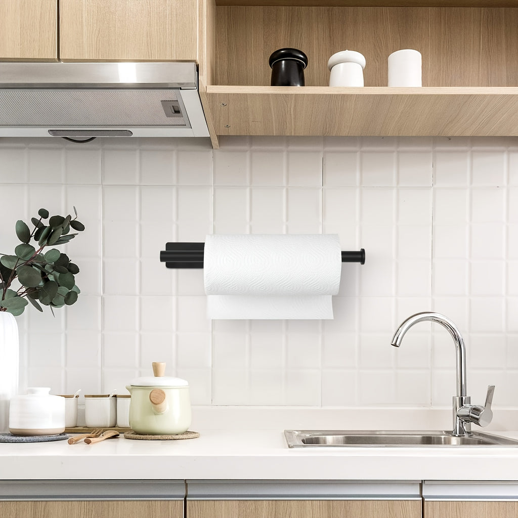 Paper Towel Holder Under Cabinet – SUS304 Stainless Steel Wall Mount Kitchen Towel Rack, Adhesive or Screw Install, Bathroom Towel Bar for Kitchen and Bath
