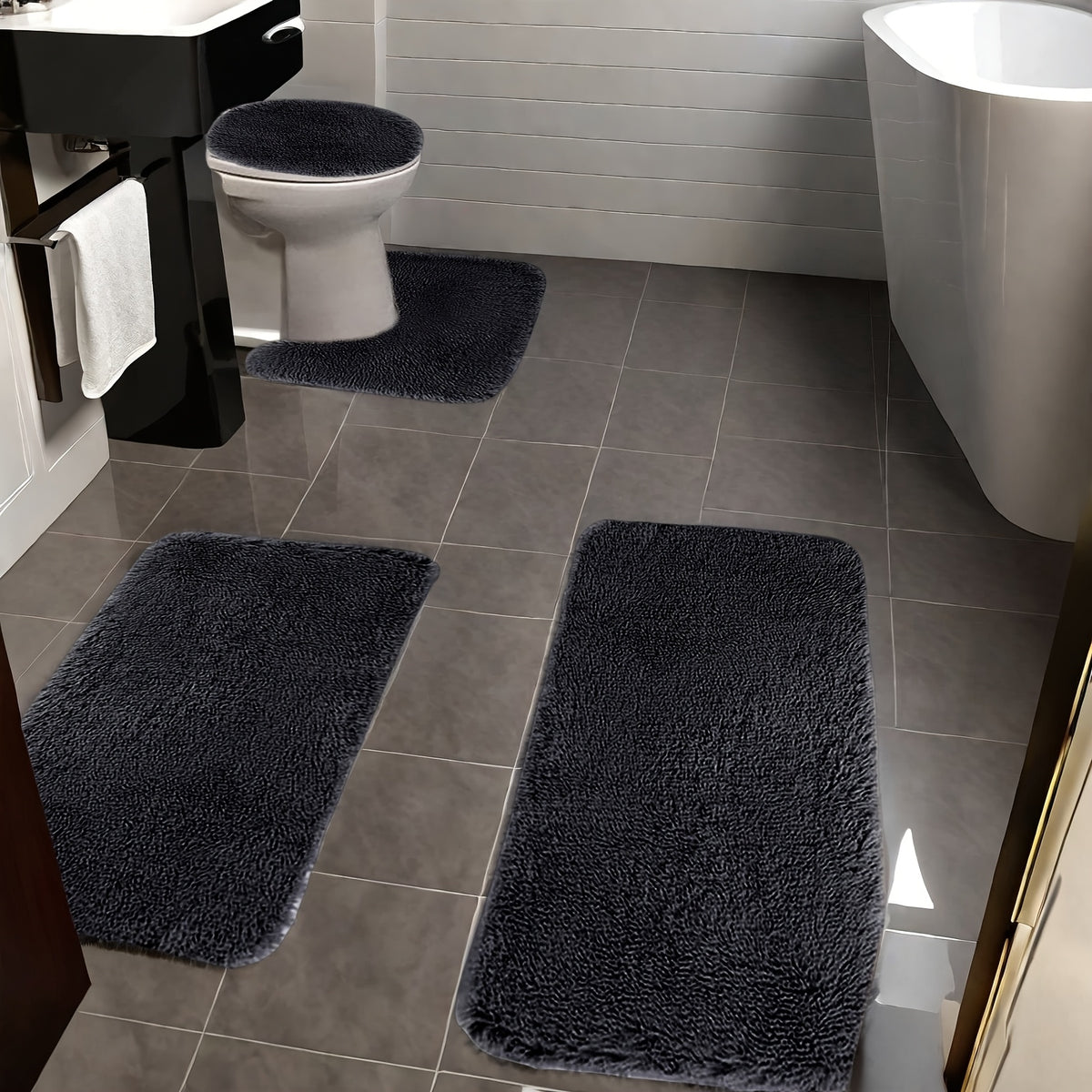 Plush Bath Rugs Set 1-6 Pieces, Multi-Color Microfiber Non-Slip Bathroom Mats – Soft Water Absorbent Thick Machine Washable Toilet Mats for Bathroom, Tub & Shower