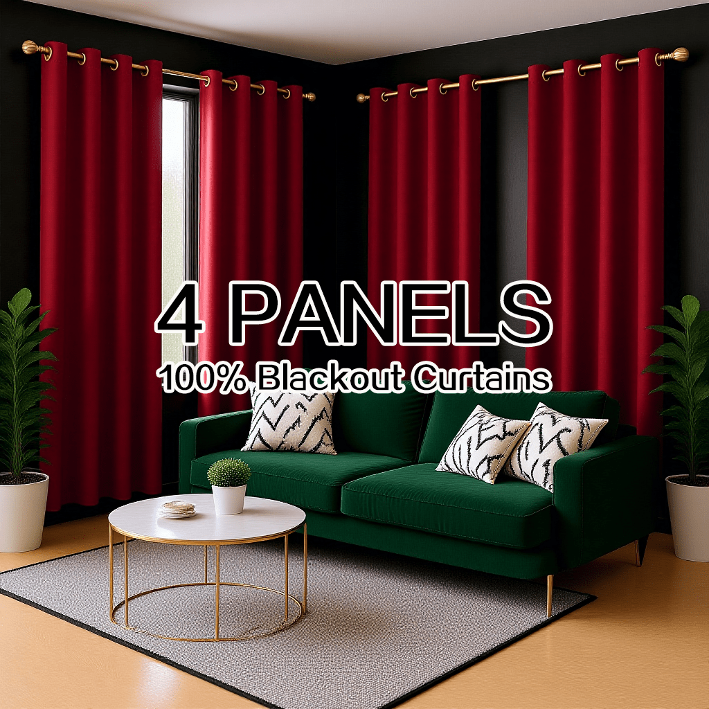 Blackout Curtains 4 Panels – 100% Room Darkening Thermal Insulated Grommet Top Window Drapes, Noise Reducing, Energy Saving, Privacy Protection for Living Room & Bedroom, 37–52" W Multiple Lengths