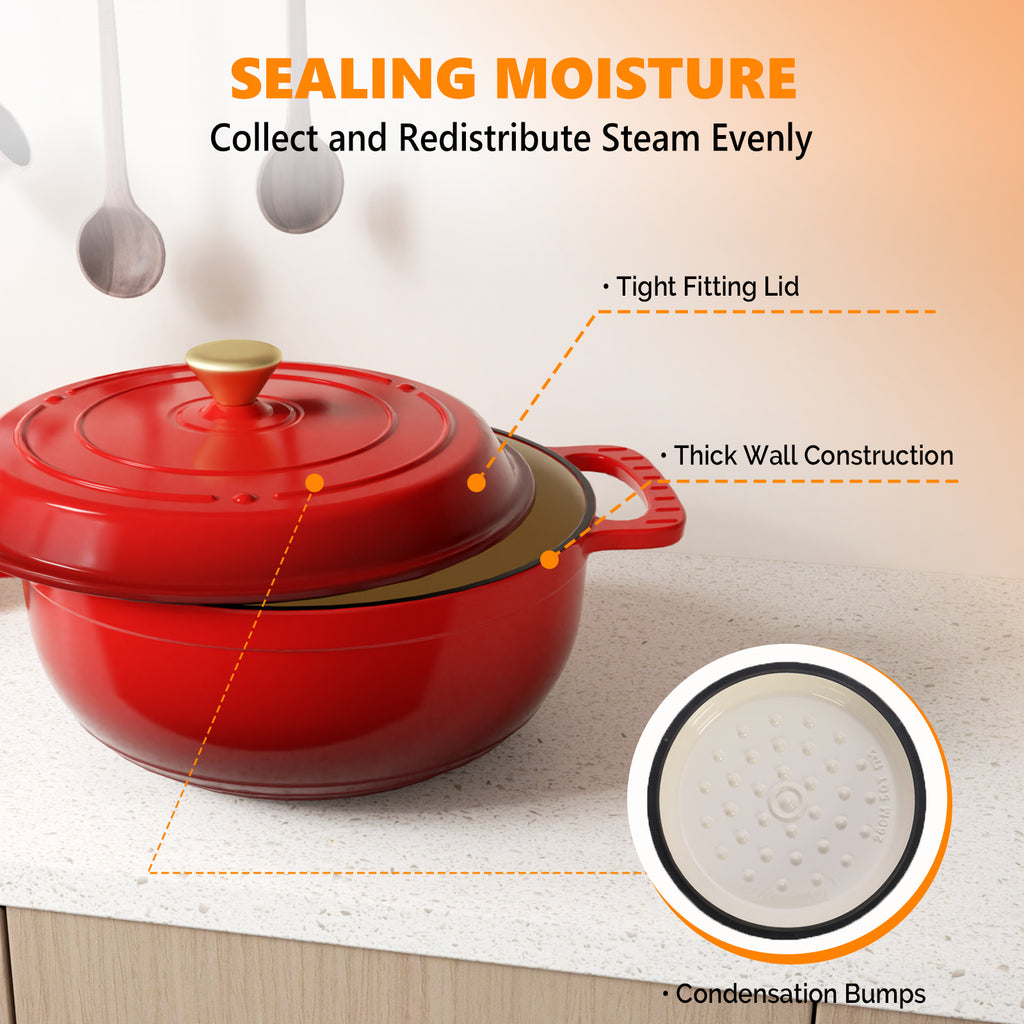 Dutch Oven 5QT 6QT 7.5QT Enameled Cast Iron Cookware with Lid Silicone Handles Oven Safe 500°F Bread Baking Stews Roasts Multiple Colors