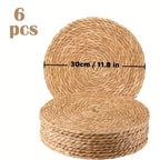 6pcs Natural Rattan Round Placemats 11.8in Heat Resistant Non-Slip Bohemian Wicker Table Mats for Dining Wedding Christmas Thanksgiving