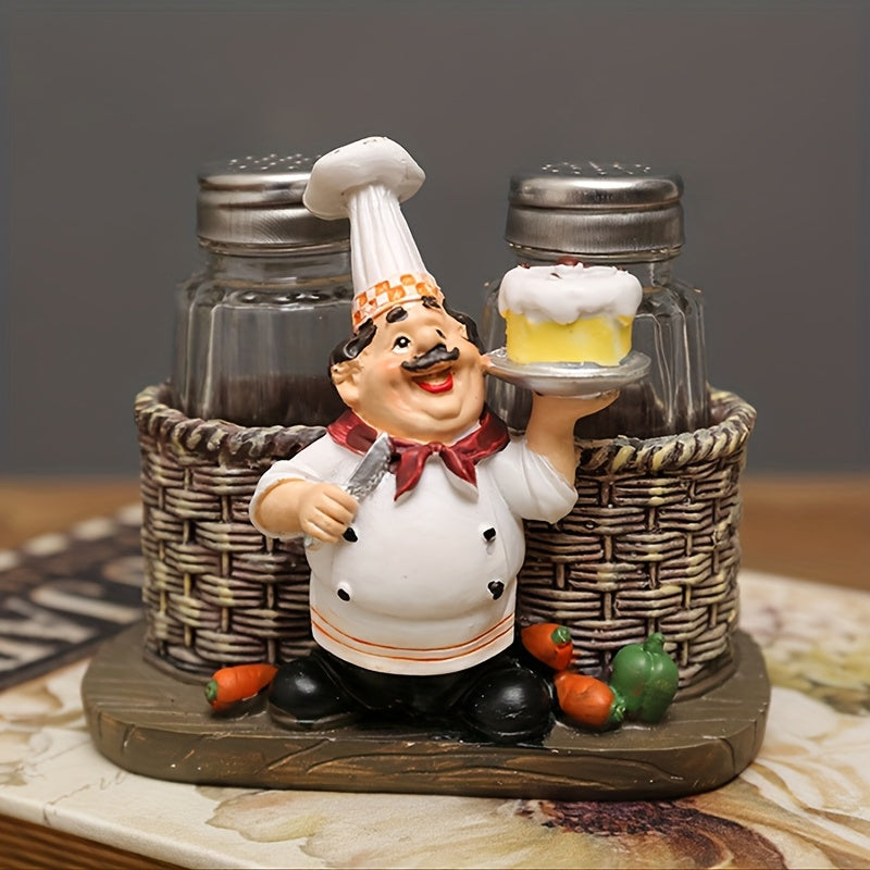 Chef Statue Salt and Pepper Shaker Set – Resin Decorative Chef Spice Jar Holder for Kitchen, Dining Room, Cafe & Coffee Shop Desktop – 4 Styles