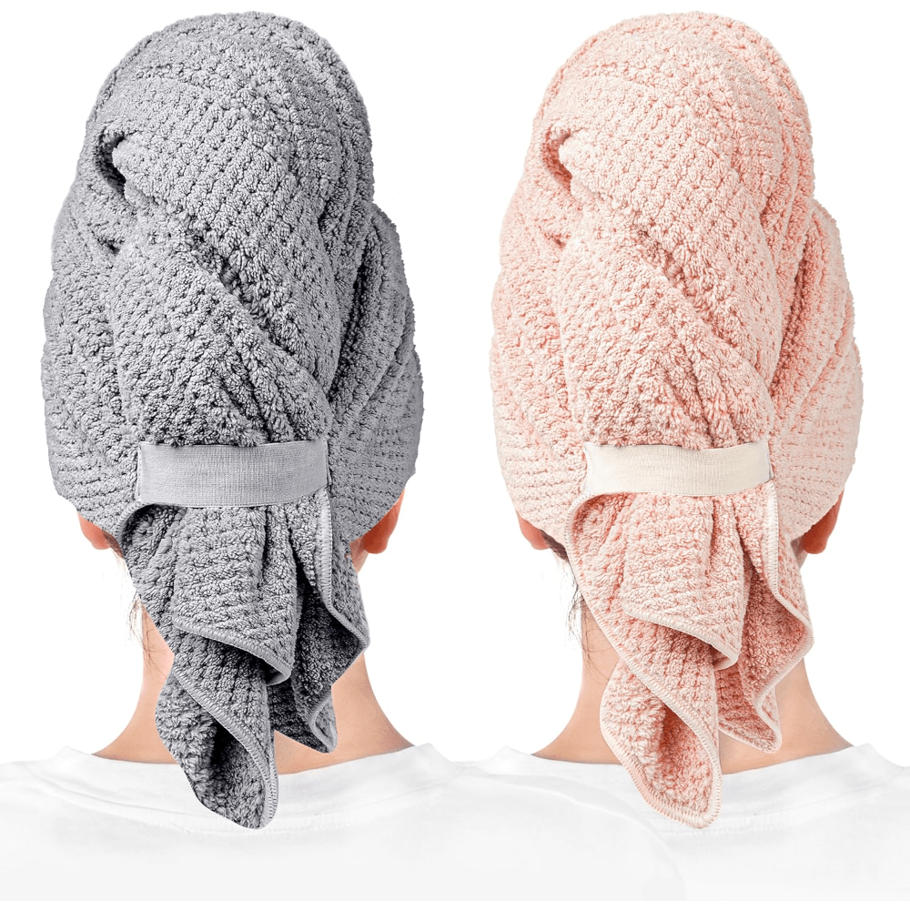 Microfiber Hair Towel Wrap for Women Super Absorbent Quick Dry Anti-Frizz Turban – Large 27.5"x39.4" for Curly Long Short Wet Hair | Pink