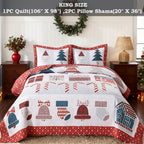 Christmas Quilt Set Queen King 3 Piece – Rustic Lodge Deer Snowman Snowflake Holiday Bedding Ensemble, Quilted Bedspread Coverlet with Pillow Shams, Machine Washable Lightweight Comforter