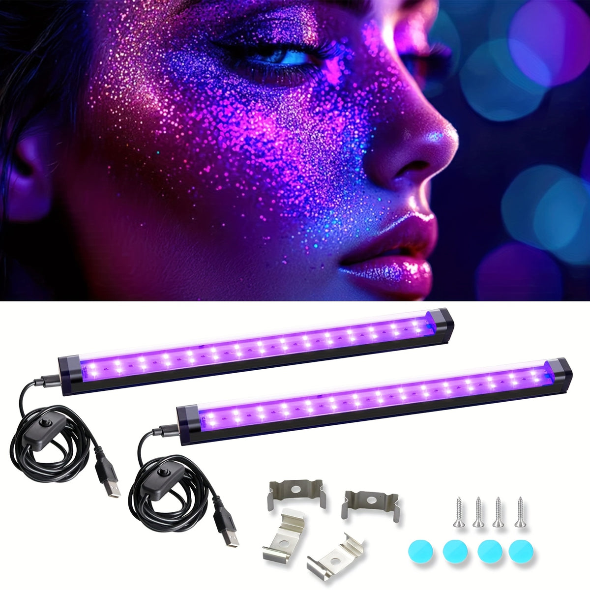 Black Light Bar 10W 1ft LED UV Blacklight Strip Lights – Magnetic Mount for Glow Party, Tapestry, Poster, Body Paint, Cabinet & Display – 2 to 14 Pack