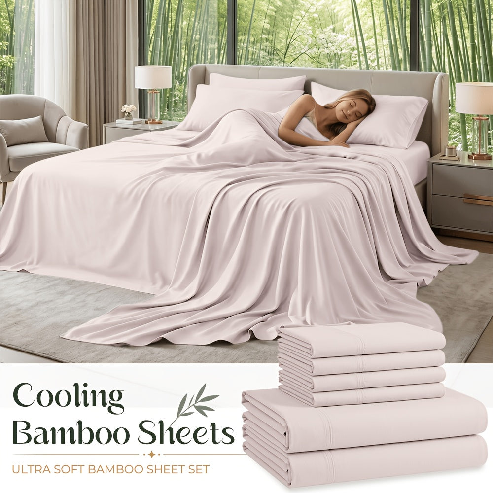 Cooling Bamboo Sheet Sets Deep Pocket 16 Inch Moisture-Wicking Breathable Soft 1800 Thread Count Fitted Sheet Twin Full Queen King All Season