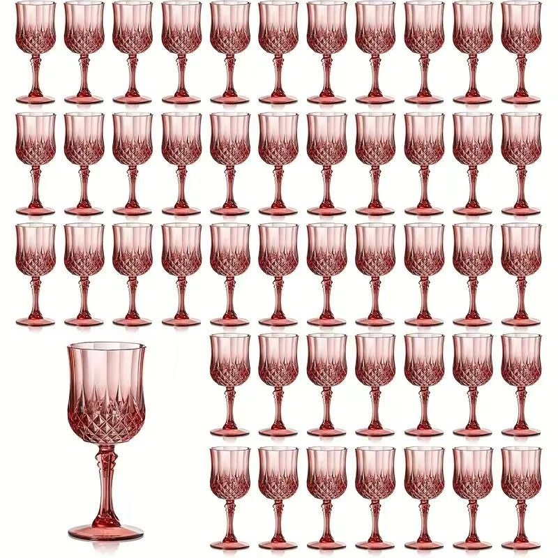 Shatterproof Vintage Champagne & Wine Glasses 48pcs – 7oz Unbreakable Plastic Goblets with Crystal Finish | Reusable Party Cups for Weddings, Outdoor Events & Celebrations | 6 Colors
