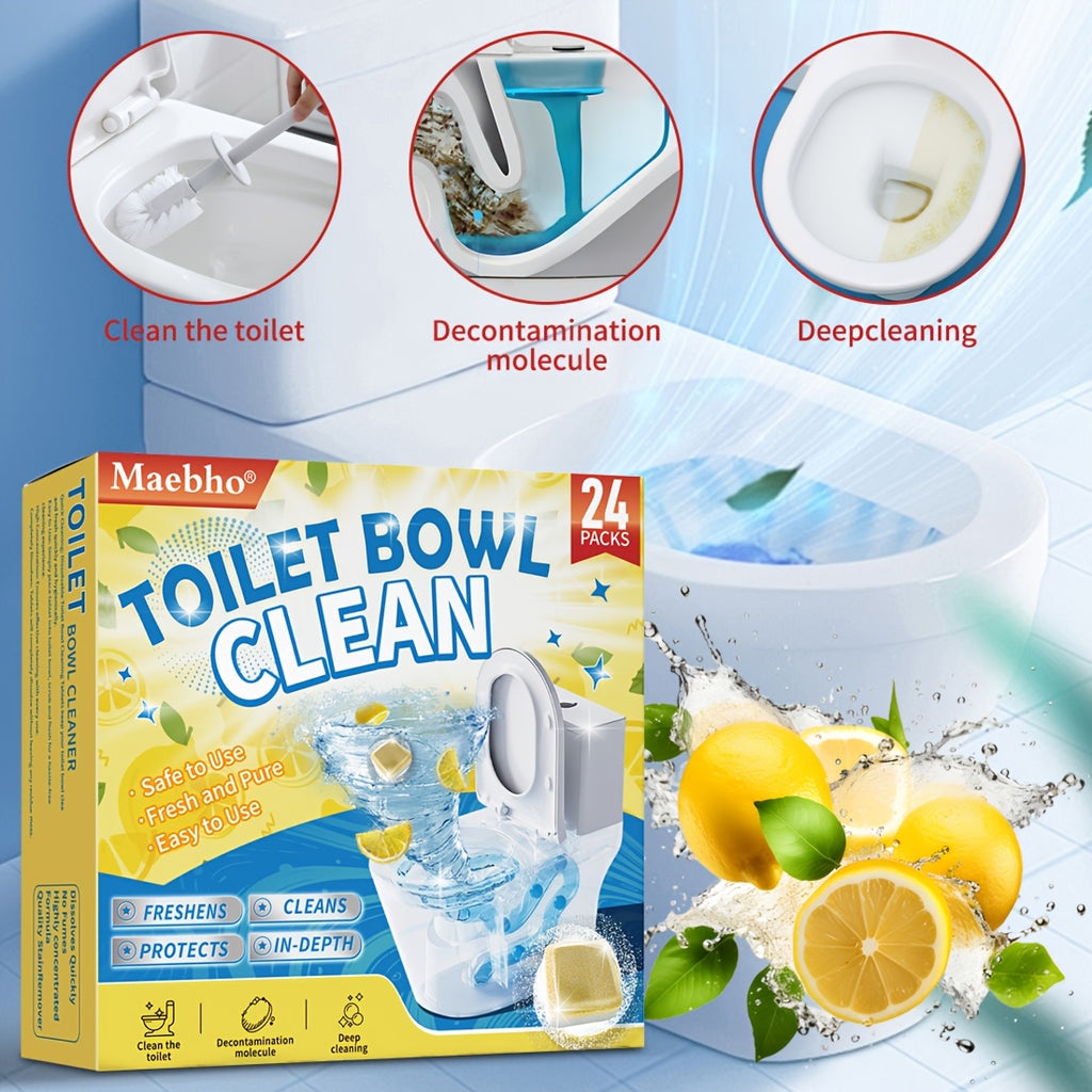 Lemon Toilet Effervescent Cleaning Tablets – Stubborn Stain Remover & Deodorizer, 12pc Cleaning Blocks or 24pc Bubble Tablets