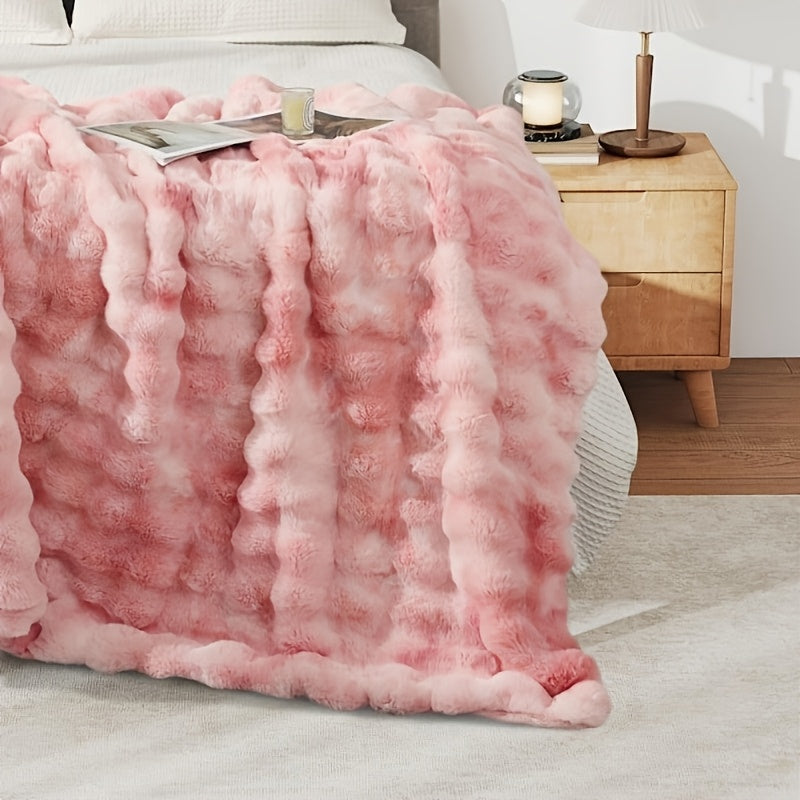 Luxury Faux Rabbit Fur Throw Blanket – Super Soft Plush Warm Blanket for Couch Bed Office Travel, 4 Colors, Throw Twin Queen King, All-Season Gift