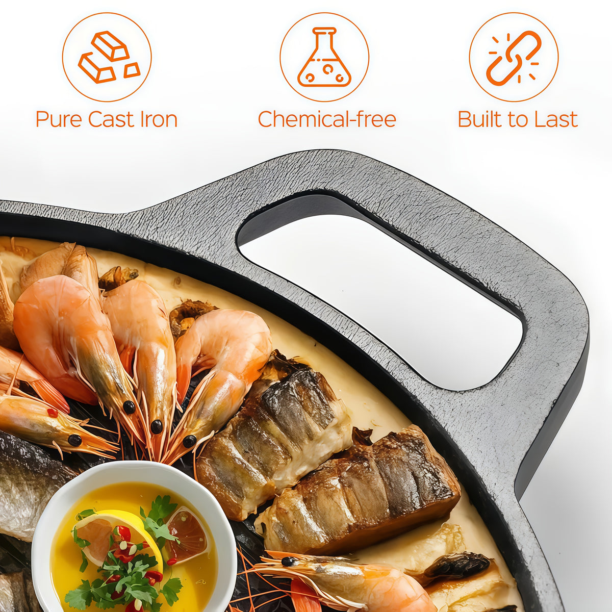Pre-Seasoned Cast Iron Skillet 14 Inch Dual Loop Handles Nonstick Pizza Pan BBQ Pancake Griddle Oven Stovetop Grill Campfire Safe Even Heating