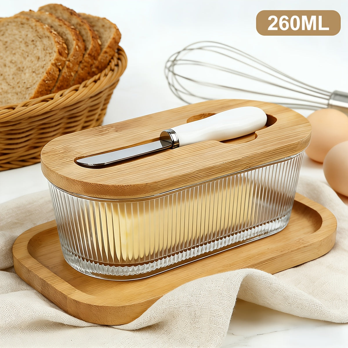 Airtight Glass Butter Dish with Lid Stripe and Crystal Pattern Butter Keeper for Countertop and Refrigerator Hygienic Covered Butter Tray for Kitchen Storage